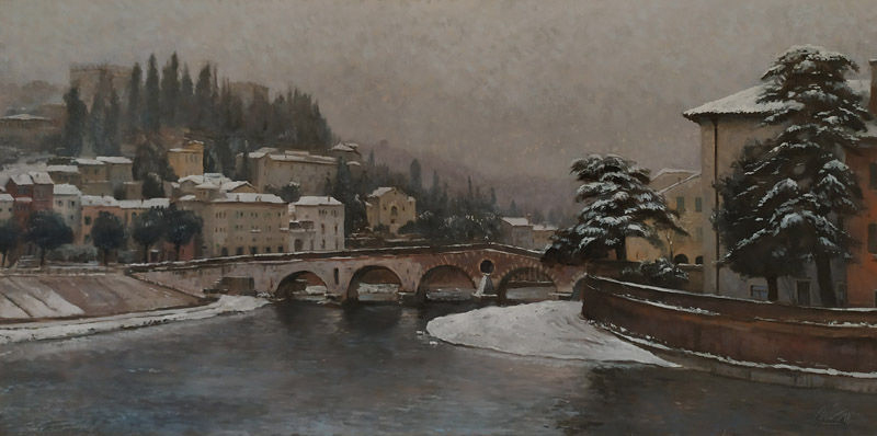 Kunstmaler pittore painter dipinto Gemälde Verona Ponte Pietra