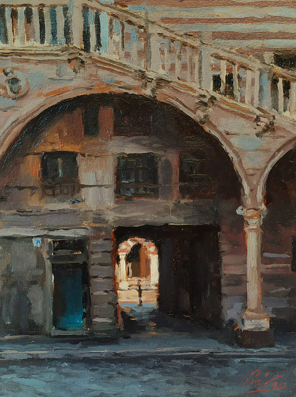 Cortile mercato Vecchio Verona Kunstmaler pittore painter dipinto Gemälde 
