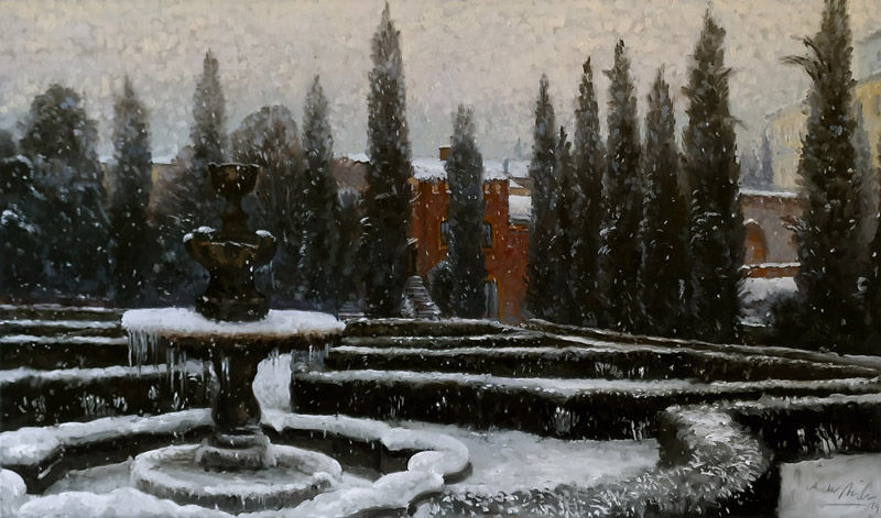 Verona pittore painter dipinto Giardino Giusti neve